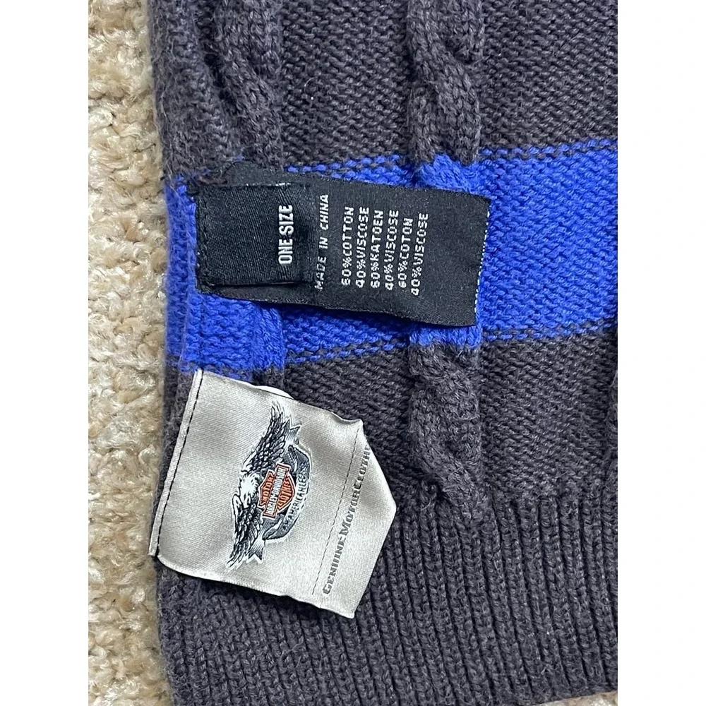 Harley-Davidson Blue Black Striped Cable Knit Scarf One Size Unisex